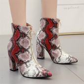 Cizme de dama NOI model ascutit cu imprimeu sarpe si fermoar