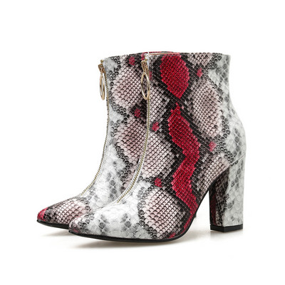 Cizme de dama NOI model ascutit cu imprimeu sarpe si fermoar
