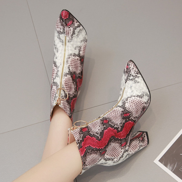 Cizme de dama NOI model ascutit cu imprimeu sarpe si fermoar