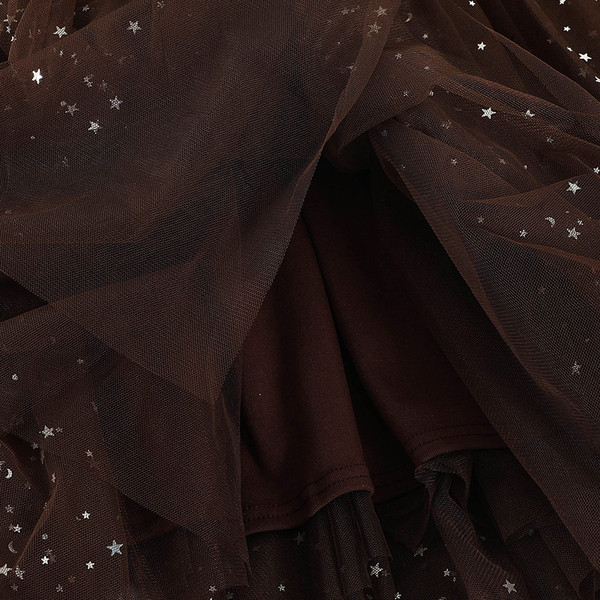 Rochie elegantă de damă cu mâneci lungi și tul în negru, maro și bej