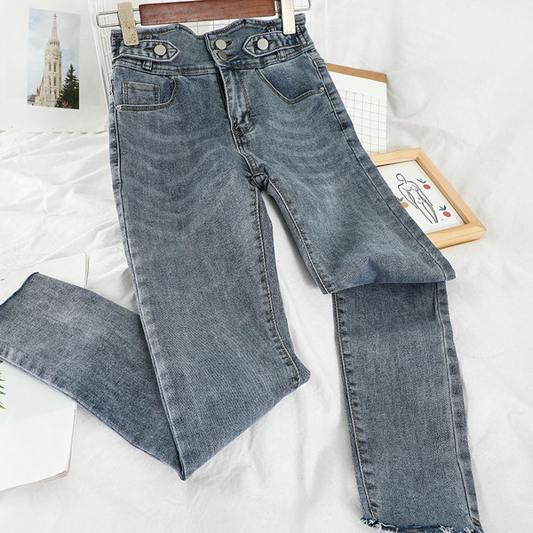 Blugi casual de dama cu talie inalta in stil retro