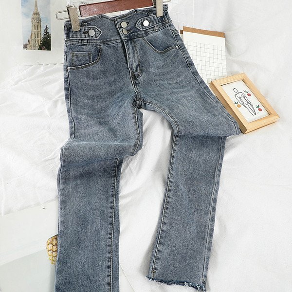 Blugi casual de dama cu talie inalta in stil retro