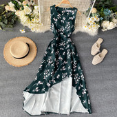 Rochie lunga dama model asimetric cu model floral