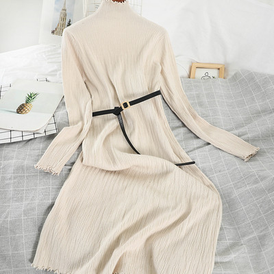 Μοντέρνο γυναικείο φόρεμα με μεγάλο κολάρο και ζώνη σε τέσσερα χρώματα