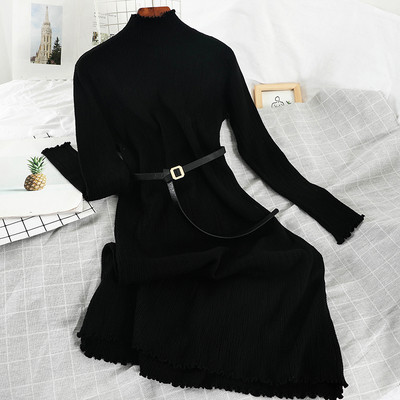 Μοντέρνο γυναικείο φόρεμα με μεγάλο κολάρο και ζώνη σε τέσσερα χρώματα