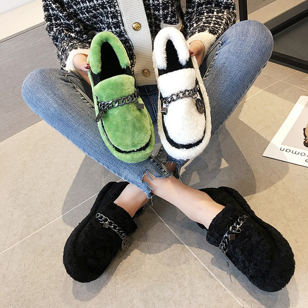 Pantofi casual dama cu talpa plate si element metalic in alb, negru si verde