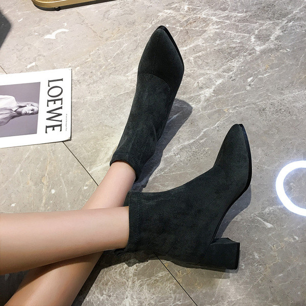 Γυναικεία μπότες eco σουέτ με χοντρό τακούνι - διάφορα χρώματα - μυτερό μοντέλο