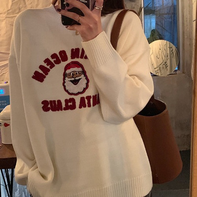 Γυναικείο πουλόβερ με  στρογγυλη λαιμόκοψη και μακρύ μανίκι  σε λευκό, κόκκινο και μπλε χρώμα