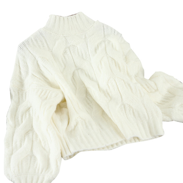 Γυναικείο πουλόβερ σε κίτρινο, μπλε και άσπρο χρώμα  με υψηλό κολάρο και μακρύ μανίκι