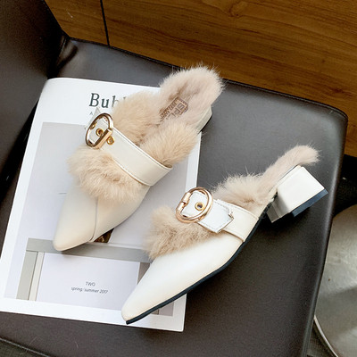 Μοντέρα γυναικείες παντόφλες Eco-Leather με πόρπη σε λευκό, καφέ και μαύρο χρώμα