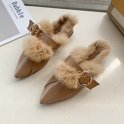 Μοντέρα γυναικείες παντόφλες Eco-Leather με πόρπη σε λευκό, καφέ και μαύρο χρώμα