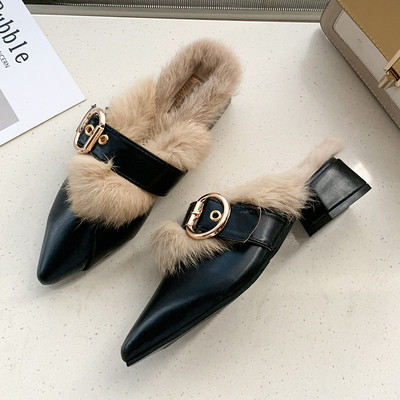 Μοντέρα γυναικείες παντόφλες Eco-Leather με πόρπη σε λευκό, καφέ και μαύρο χρώμα