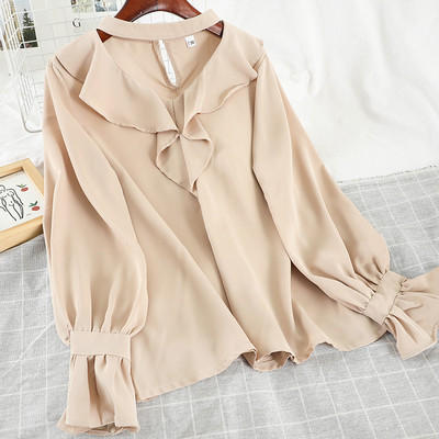 Μοντέρνο γυναικείο πουκάμισο με βολάν και  μακρύ μανίκι σε έξι χρώματα