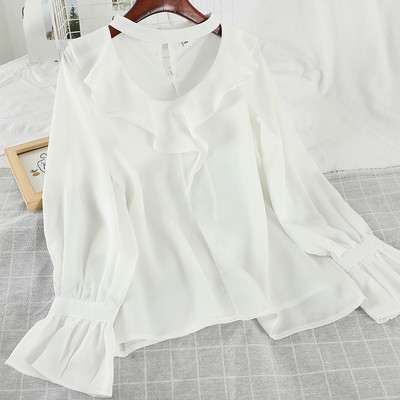 Μοντέρνο γυναικείο πουκάμισο με βολάν και  μακρύ μανίκι σε έξι χρώματα