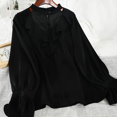 Μοντέρνο γυναικείο πουκάμισο με βολάν και  μακρύ μανίκι σε έξι χρώματα