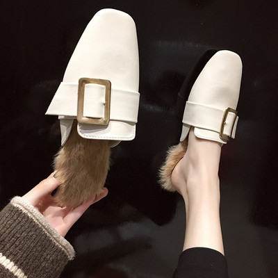 Μοντέρνα casual Eco δερμάτινες παντόφλες σε μαύρο και άσπρο χρώμα με  επένδυση