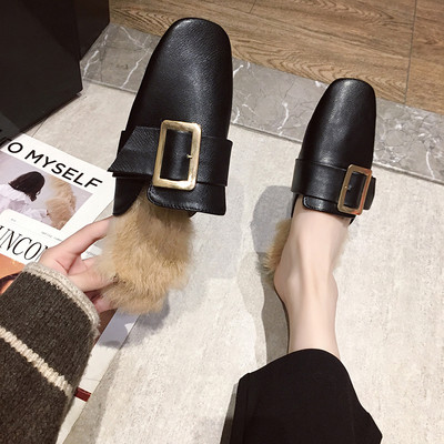 Μοντέρνα casual Eco δερμάτινες παντόφλες σε μαύρο και άσπρο χρώμα με  επένδυση