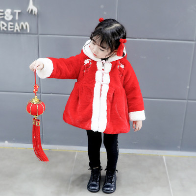 Παιδικό χωουδωτό παλτό για κορίτσια σε τρία χρώματα με κουκούλα και κεντήματα