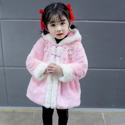 Παιδικό χωουδωτό παλτό για κορίτσια σε τρία χρώματα με κουκούλα και κεντήματα