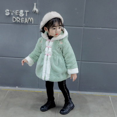 Παιδικό χωουδωτό παλτό για κορίτσια σε τρία χρώματα με κουκούλα και κεντήματα