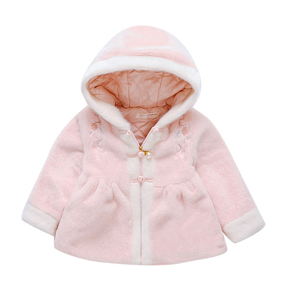 Παιδικό χωουδωτό παλτό για κορίτσια σε τρία χρώματα με κουκούλα και κεντήματα