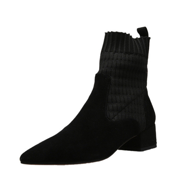 Női alkalmi csizma textilből és öko velúrból fekete színben és sarokkal - 3 cm.