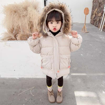 Παιδικό χειμωνιάτικο μπουφάν για κορίτσια σε λευκό και ροζ χρώμα με κουκούλα και κεντήματα