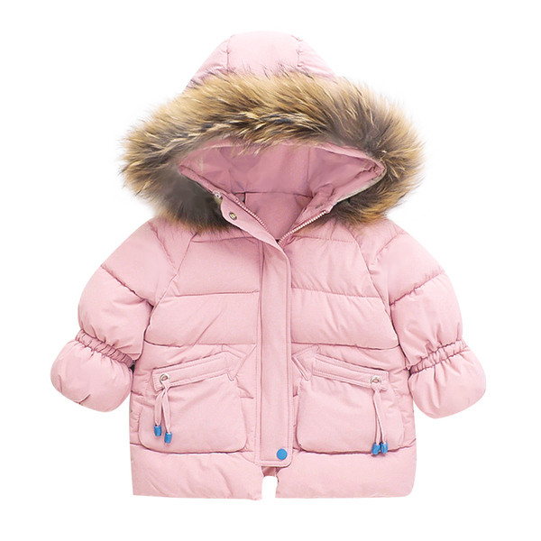 Παιδικό χειμωνιάτικο μπουφάν για κορίτσια σε λευκό και ροζ χρώμα με κουκούλα και κεντήματα