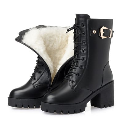 Casual women`s boots with soft lining and buckle with laces in black