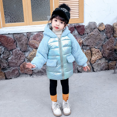 Napi gyerekkabát lányoknak kék és rózsaszín színben, zsebekkel és kapucnival