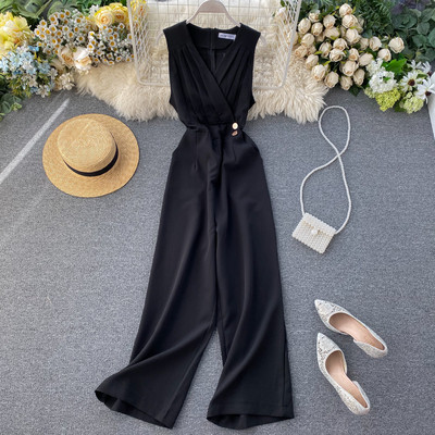 Μοντέρνα γυναικεία ολόσωμη φόρμα με  λαιμόκοψη V με κόκκινο, πράσινο, μπλε, μαύρο και καφέ χρώμα