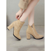 Női alkalmi csizma öko velúrból, cipzárral és 8 cm-es sarokkal bézs és fekete színben