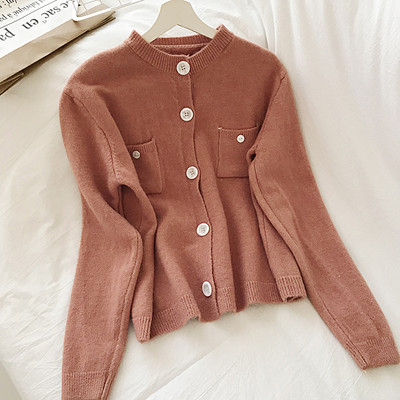 Női kardigán négy színben kerek nyakkivágással és zsebbel