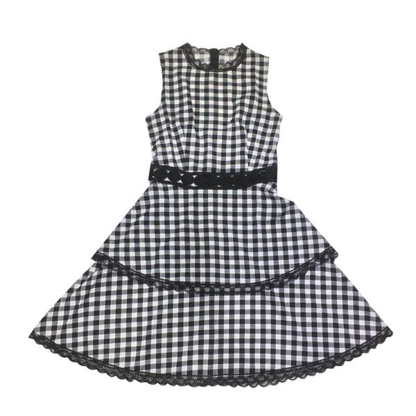 Rochie dama in carouri cu decolteu rotund - model decupat