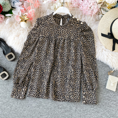 Cămașă modernă de șifon de damă cu mâneci lungi în stil retro