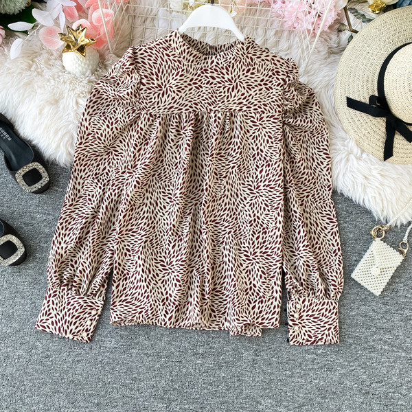 Cămașă modernă de șifon de damă cu mâneci lungi în stil retro