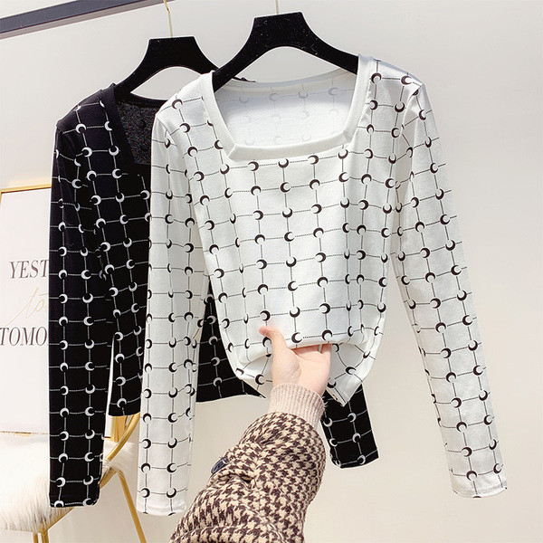 Női blúz négyzet alakú nyakkivágással, fehér és fekete színben