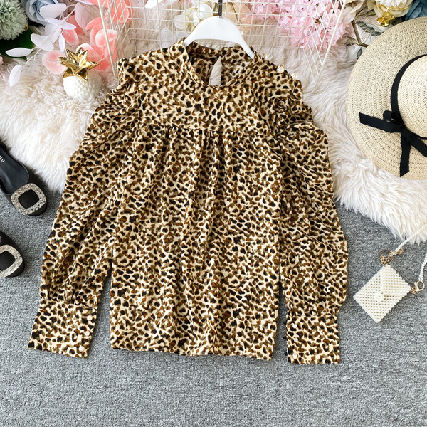 Cămașă modernă de șifon de damă cu model leopard și mâneci lungi în două culori