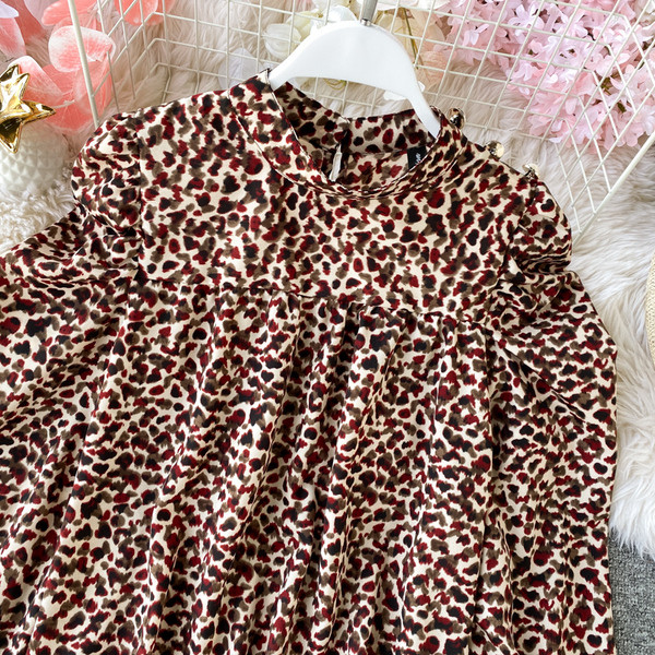 Cămașă modernă de șifon de damă cu model leopard și mâneci lungi în două culori