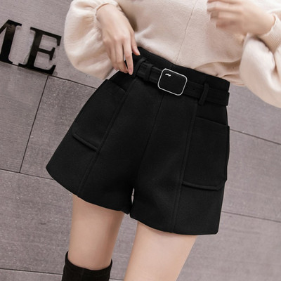 Дамски къси панталони с колан и джобове в черен,бежов и кафяв цвят