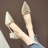 Γυναικείεα μοντέρνα υποδήματα μυτερό μοντέλο με χοντρό τακούνι σε διάφορα χρώματα