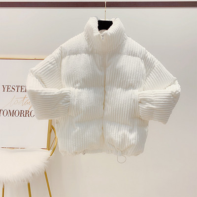 Zöld, rózsaszín és fehér női kordbársony téli kabát cipzárral