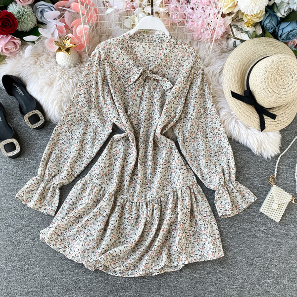 Μοντέρνο γυναικείο φόρεμα με κορδέλα και floral μοτίβο σε τρία χρώματα