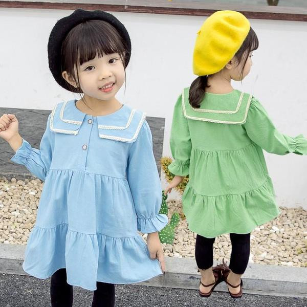 Παιδικό φόρεμα με μακριά μανίκια και κουμπιά σε τρία χρώματα