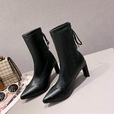 Μοντέρνες γυναικείες μπότες μυτερό μοντέλο από Eco Velour - δύο μοντέλα