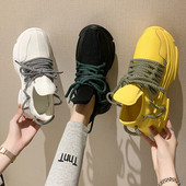 Tenisi casual dama cu sireturi colorate in negru, galben si alb