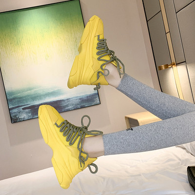 Tenisi casual dama cu sireturi colorate in negru, galben si alb