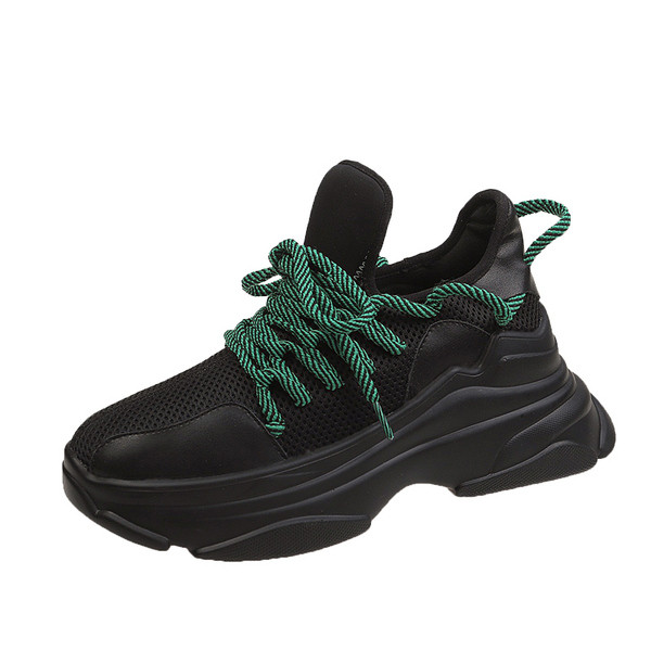 Tenisi casual dama cu sireturi colorate in negru, galben si alb