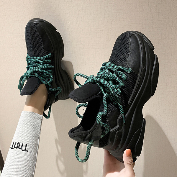 Tenisi casual dama cu sireturi colorate in negru, galben si alb