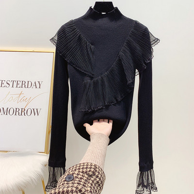 Γυναικείο φθινόπωρο-Χειμερινό  Slim Knit Πουλόβερ με Polo κολάρο και Τούλι